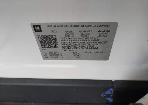 2019 Chevrolet Equinox Premier z USA, uszkodzony, nr VIN 2GNAXPEX5K6144904